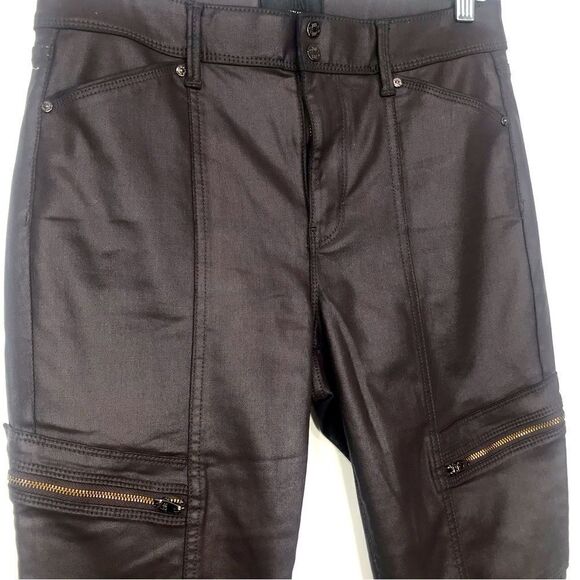 White House Black Market Cabernet Faux Leather Coated High Rise Skinny Pants - Picture 5 of 16
